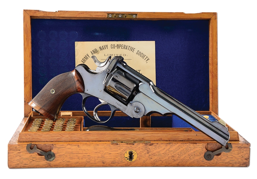 (A) CASED WEBLEY & SONS WG ARMY MODEL DOUBLE ACTION REVOLVER.