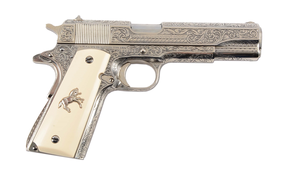 (M) FULLY ENGRAVED & NICKEL PLATED COLT MK IV SERIES 70 .38 SUPER SEMI-AUTOMATIC PISTOL (1981).