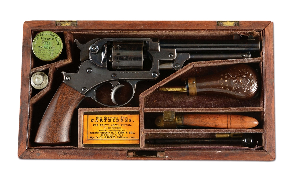 (A) PERIOD CASED STARR ARMS MODEL 1858 CIVILIAN ARMY DOUBLE ACTION PERCUSSION REVOLVER.