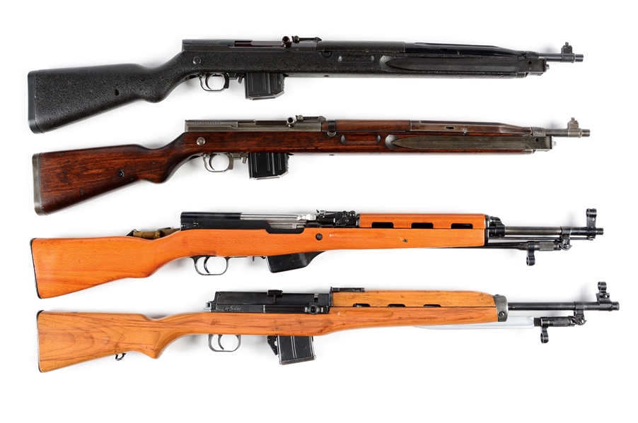 (C) LOT OF 4: ASSORTED SEMI AUTOMATIC MILITARY RIFLES.