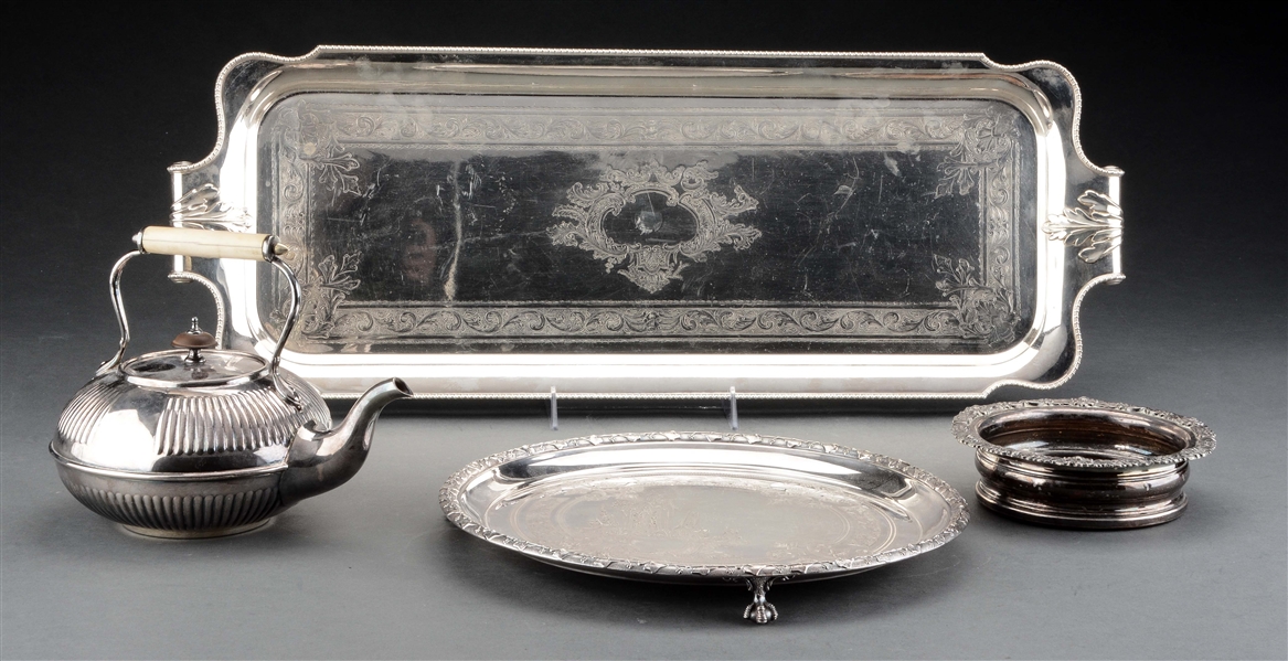 GROUP OF ENGLISH SILVER PLATED WARES.