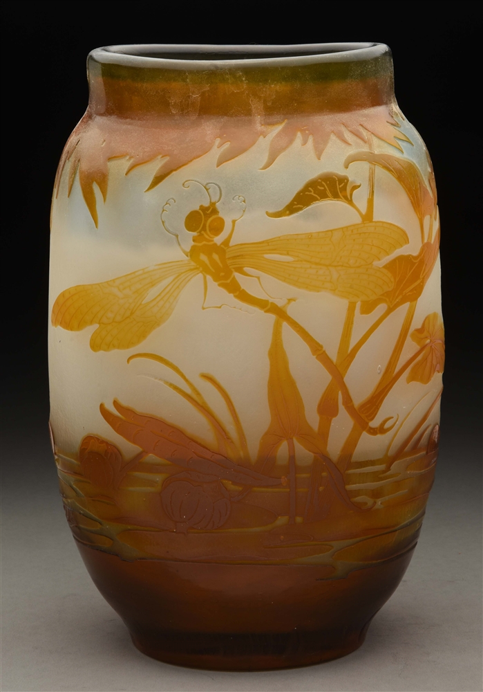 GALLE CAMEO DRAGONFLY VASE.