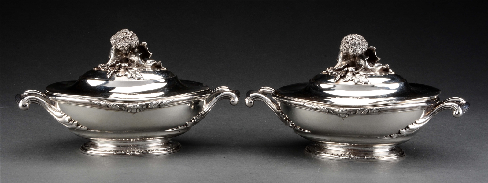 PAIR OF FRENCH COVERED VEGETABLE DISHES.