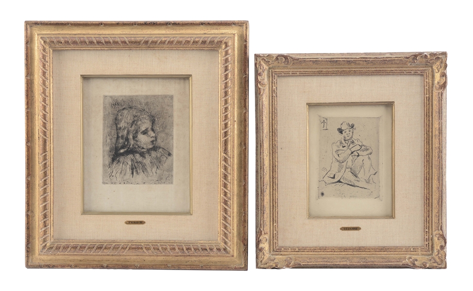 LOT OF 2: ETCHINGS BY RENOIR AND CEZANNE.