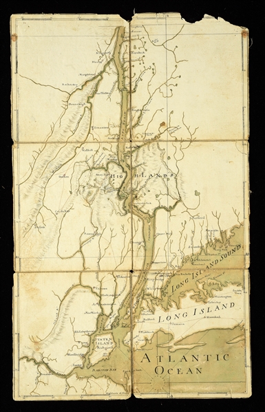 FRANCIS PFISTERS FOLDING MAP FROM OF THE HUDON RIVER CORRIDOR, COMPLETE WITH MAP CASE, CIRCA 1758.