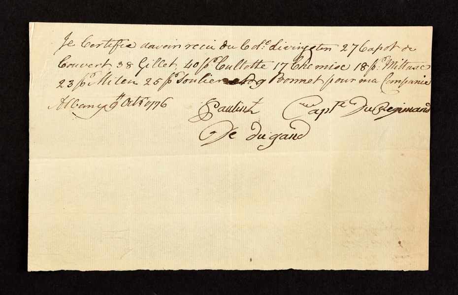 FOUR RECEIPTS FOR THE ISSUE OF SUPPLIES TO LIVINGSTONS CANADIAN REGIMENT, 1776