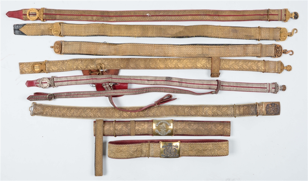 LOT OF 8: VICTORIAN BRITISH ARMY OFFICERS DRESS BELTS.