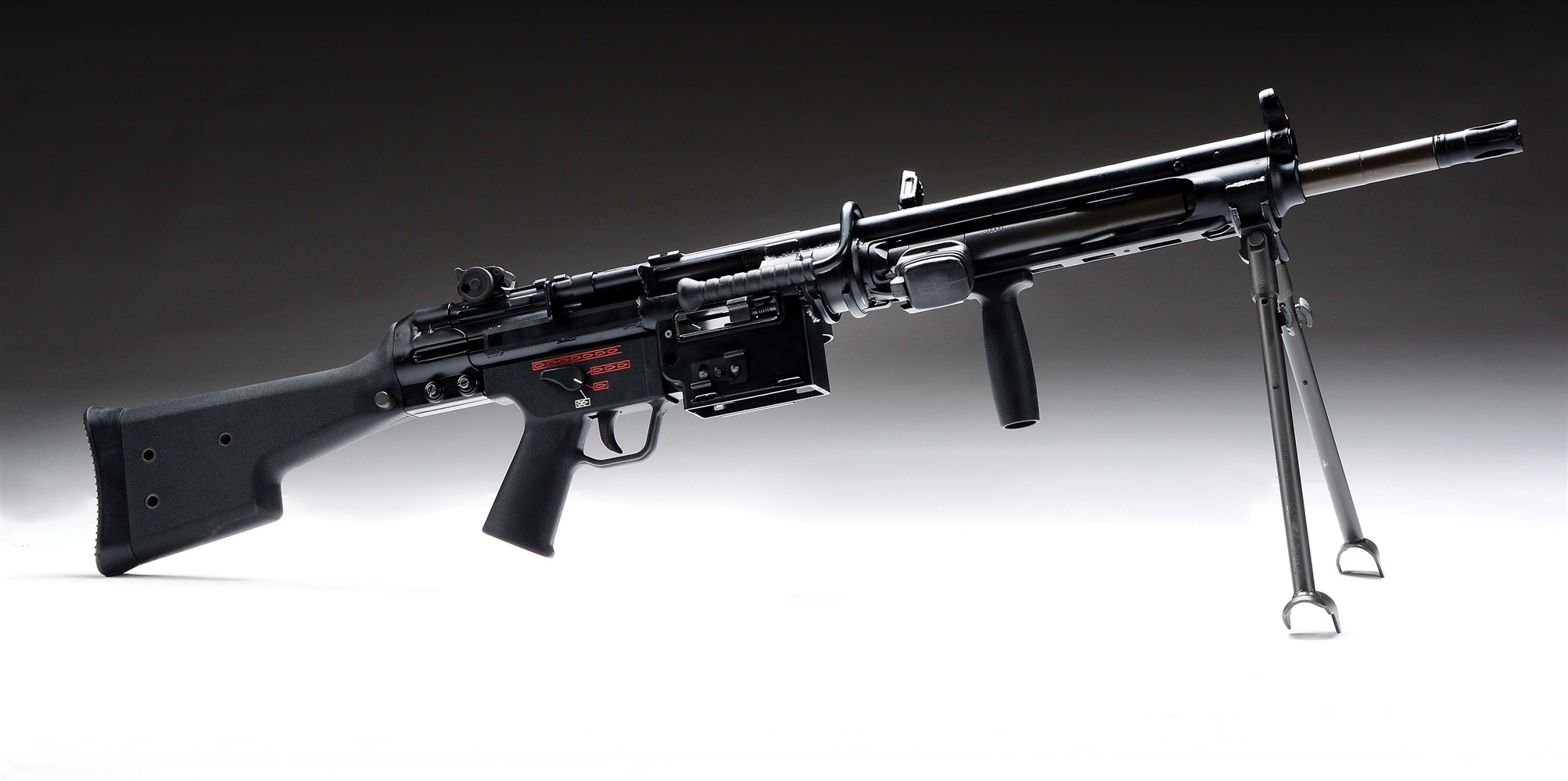 (N) ABSOLUTELY FANTASTIC H&K MULTI-CALIBER AUTO TRIGGER PACK ON H&K 21E BELT FED & MAG FED HEAVY BARRELLED MACHINE GUN.