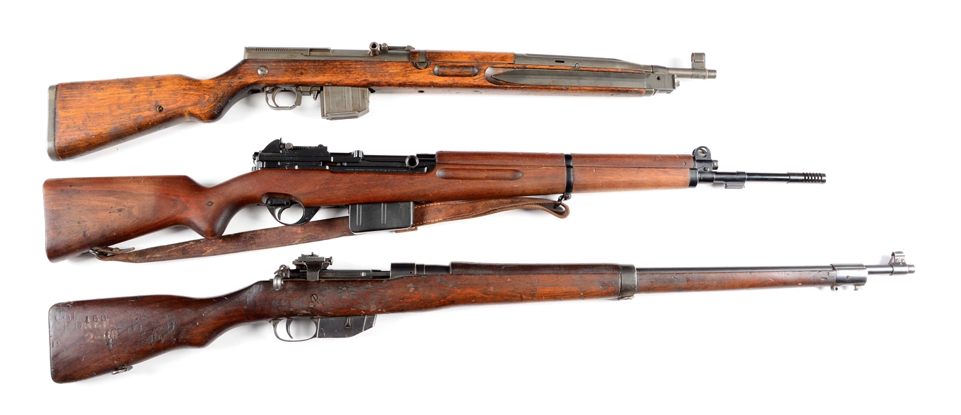 (C) LOT OF 3: BELGIAN & CZECH SEMI-AUTOMATIC AND CANDIAN BOLT ACTION MILITARY RIFLES.