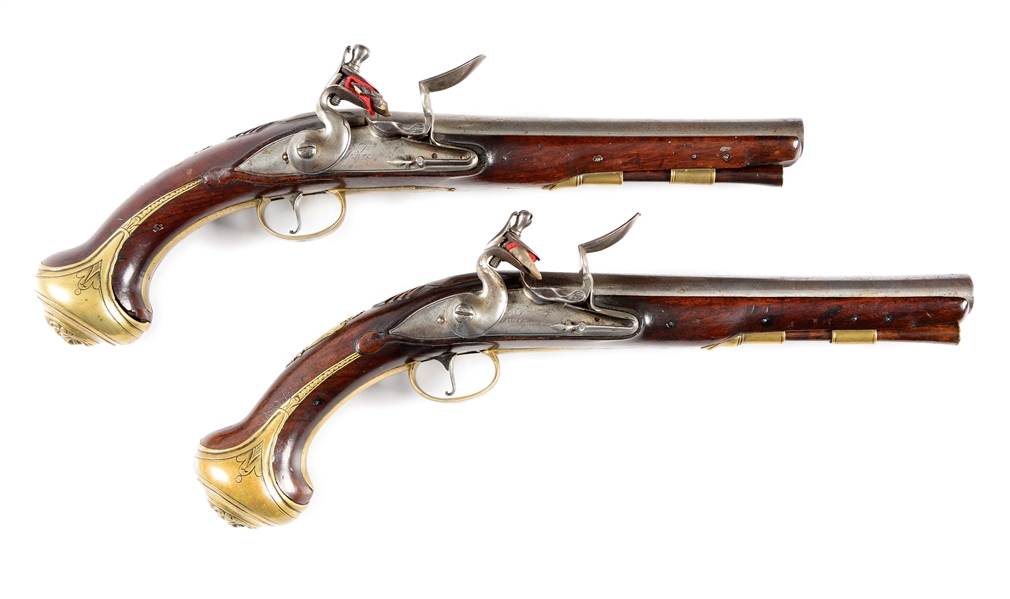 (A) DOCUMENTED PAIR OF EARLY ENGLISH FLINTLOCK OFFICERS PISTOLS BY JONES.
