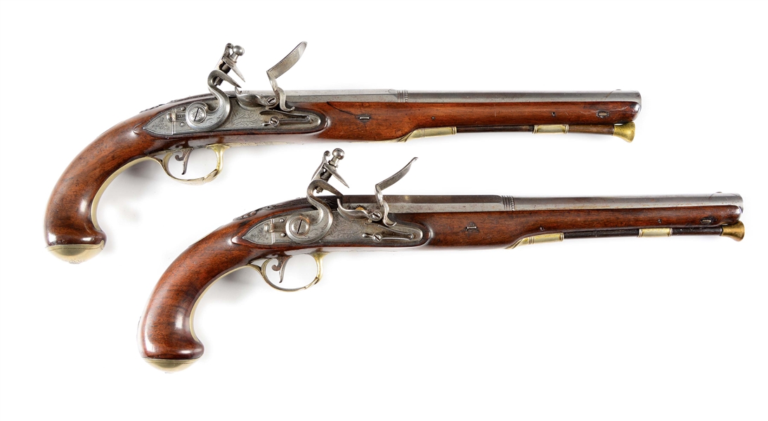 (A) FINE PAIR OF FLINTLOCK OFFICERS PISTOLS BY GRICE.