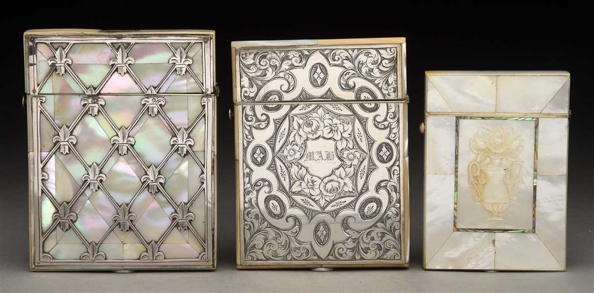 LOT OF 3: STERLING SILVER & MOP CARD CASES.