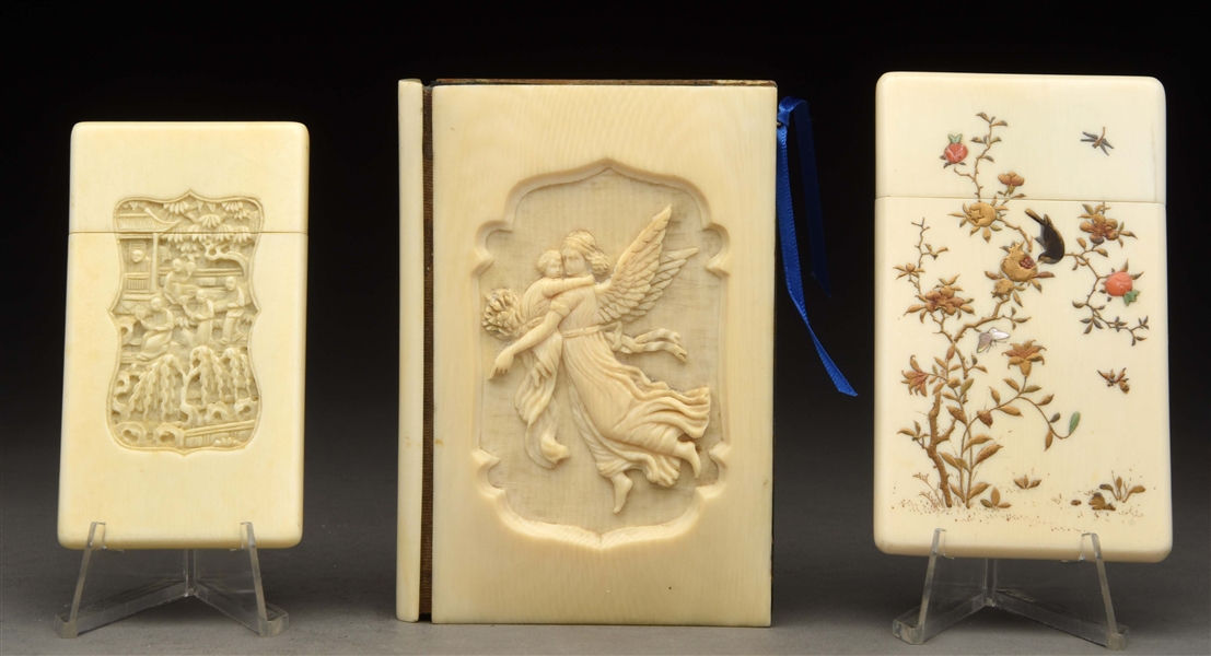 LOT OF 3: IVORY CARD CASES.