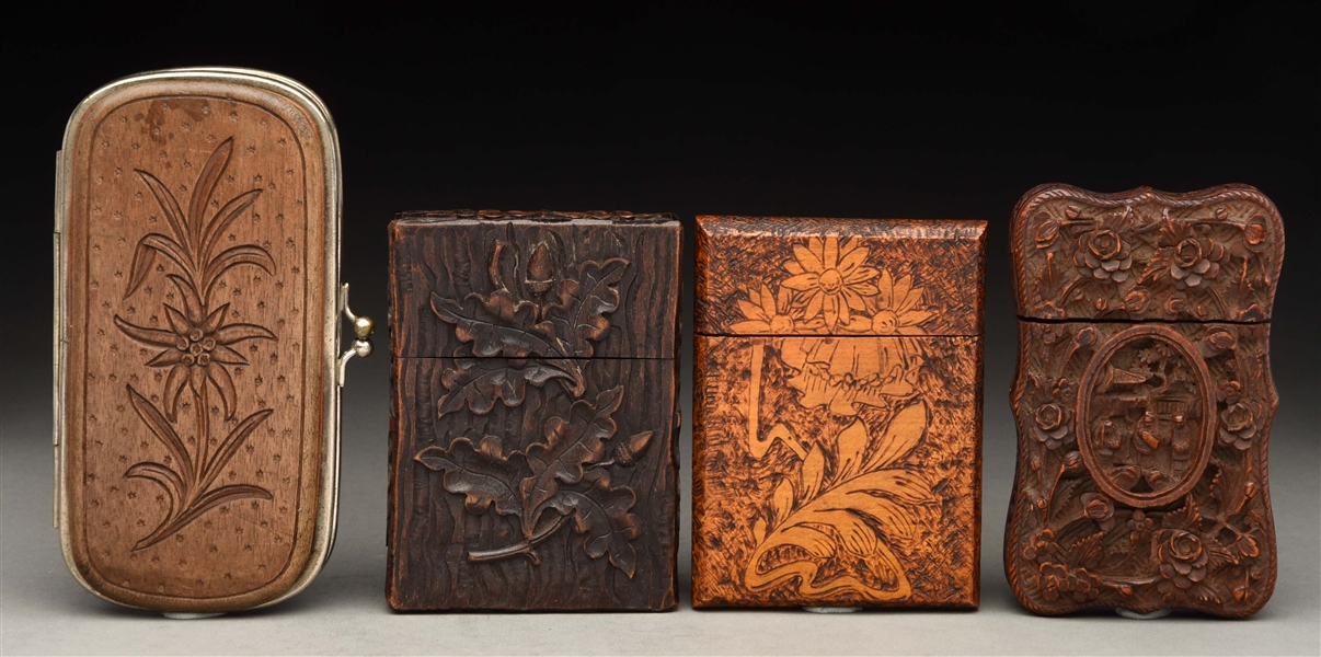 LOT OF 4: VICTORIAN WOODEN CARD CASES.