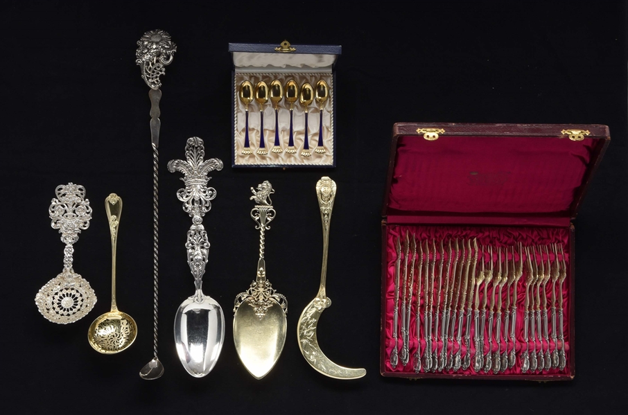 A TIFFANY STERLING CAST SPOON AND OTHERS. 