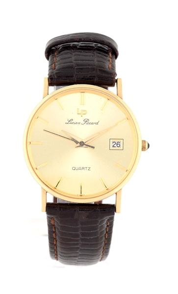 14K YELLOW GOLD LUCIEN PICCARD STRAP WATCH.