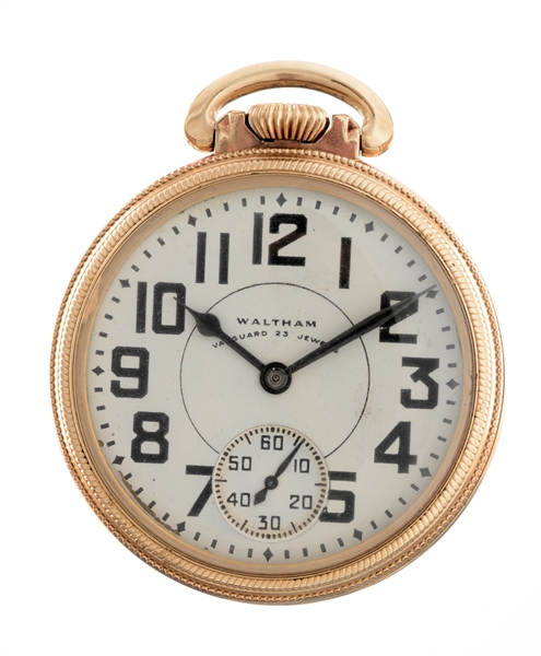 WALTHAM VANGUARD 10K ROLLED GOLD PLATED POCKET WATCH.