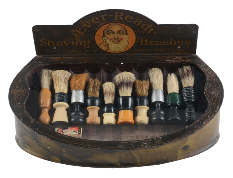 EVER-READY SHAVING BRUSHES DISPLAY CASE.