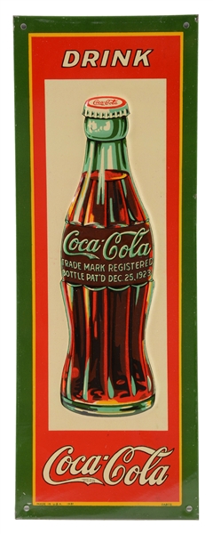 DRINK COCA-COLA EMBOSSED TIN ADVERTISING SIGN. 