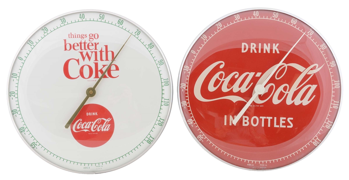 LOT OF 2: COCA-COLA PAM STYLE THERMOMETERS. 
