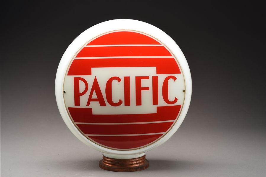 PACIFIC GASOLINE COMPLETE 13-1/2" GLOBE ON WIDE MILK GLASS BODY WITH SCREW BASE. 