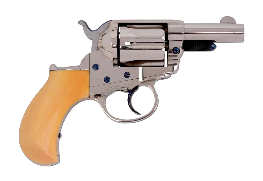 (A) SUPERB NICKEL PLATED IVORY GRIP COLT "THUNDERER" .41 CALIBER DOUBLE ACTION REVOLVER.