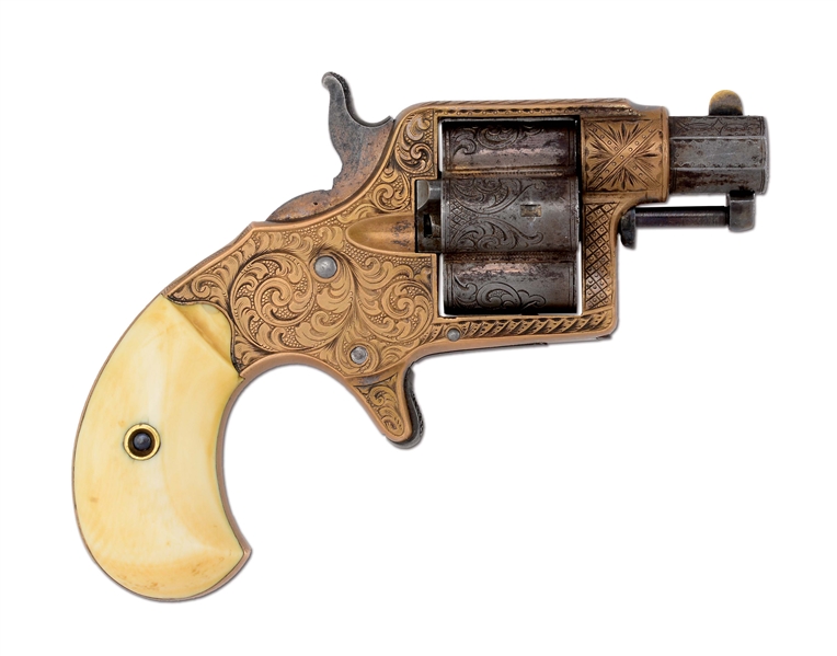 (A) EXTREMELY RARE & DESIRABLE NIMSCHKE-STYLE ENGRAVED SHORT OCTAGONAL BARREL COLT CLOVER LEAF REVOLVER WITH IVORY GRIPS (1871).