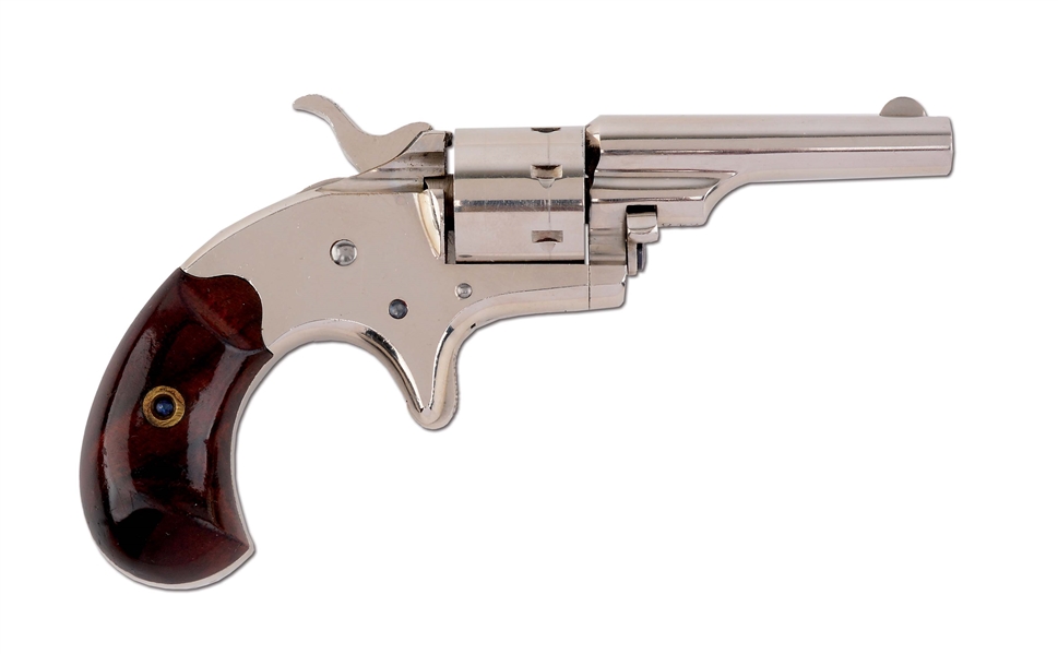 (A) GOOD NICKEL PLATED COLT OPEN TOP POCKET REVOLVER (1877).
