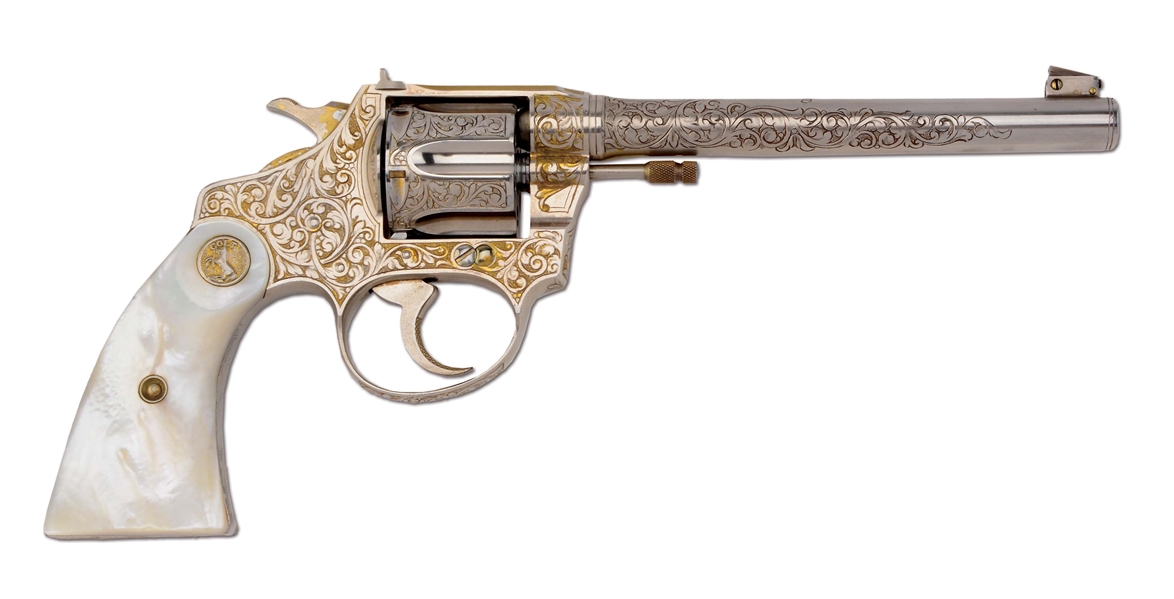 (C)EXTREMELY RARE ENGRAVED COLT 1910 POLICE POSITIVE TARGET DOUBLE ACTION REVOLVER (1931).