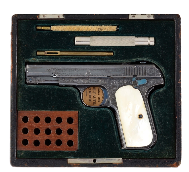 (C) EXTREMELY FINE 1ST YEAR PRODUCTION FACTORY ENGRAVED & CASED COLT 1903 HAMMERLESS .32 POCKET PISTOL (1903).