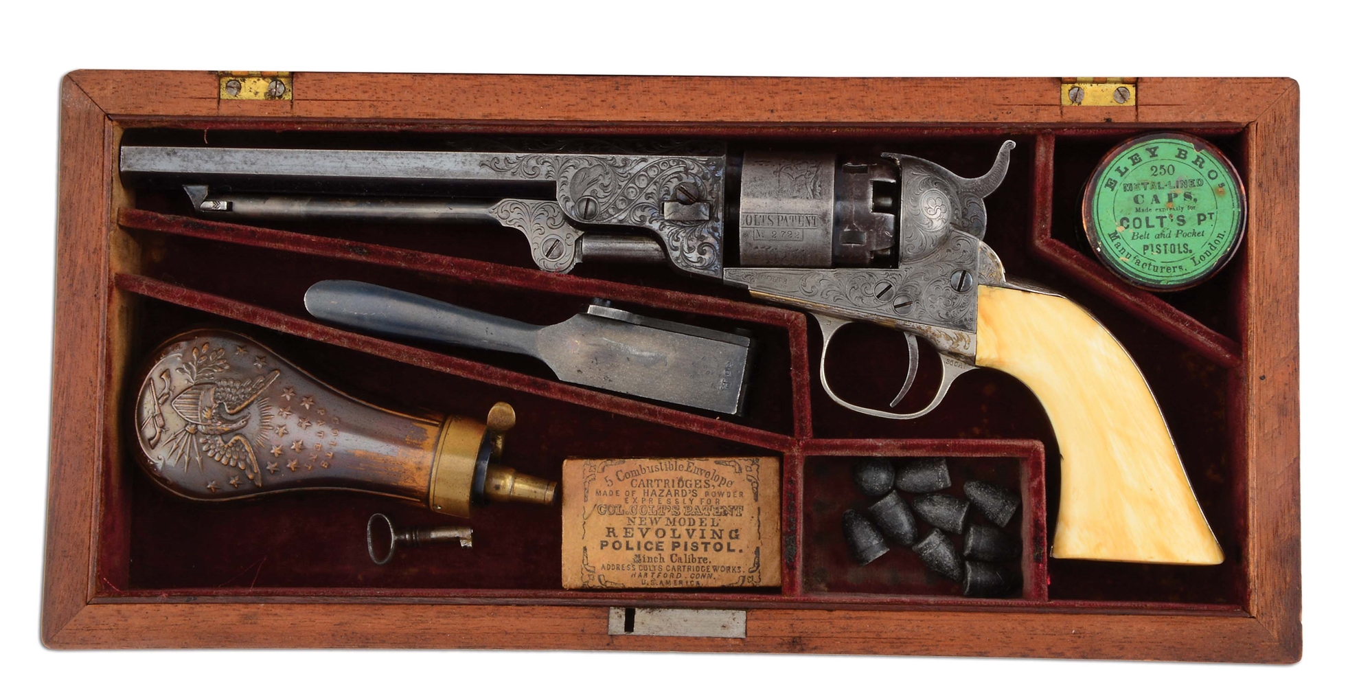 (A) RARE FACTORY ENGRAVED CASED COLT MODEL 1862 POCKET NAVY WITH IVORY GRIPS (1861).