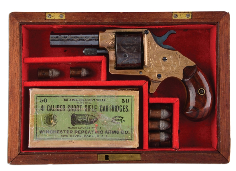 (A) RARE & HIGHLY DESIRABLE CASED & ENGRAVED .41 COLT HOUSE MODEL REVOLVER.