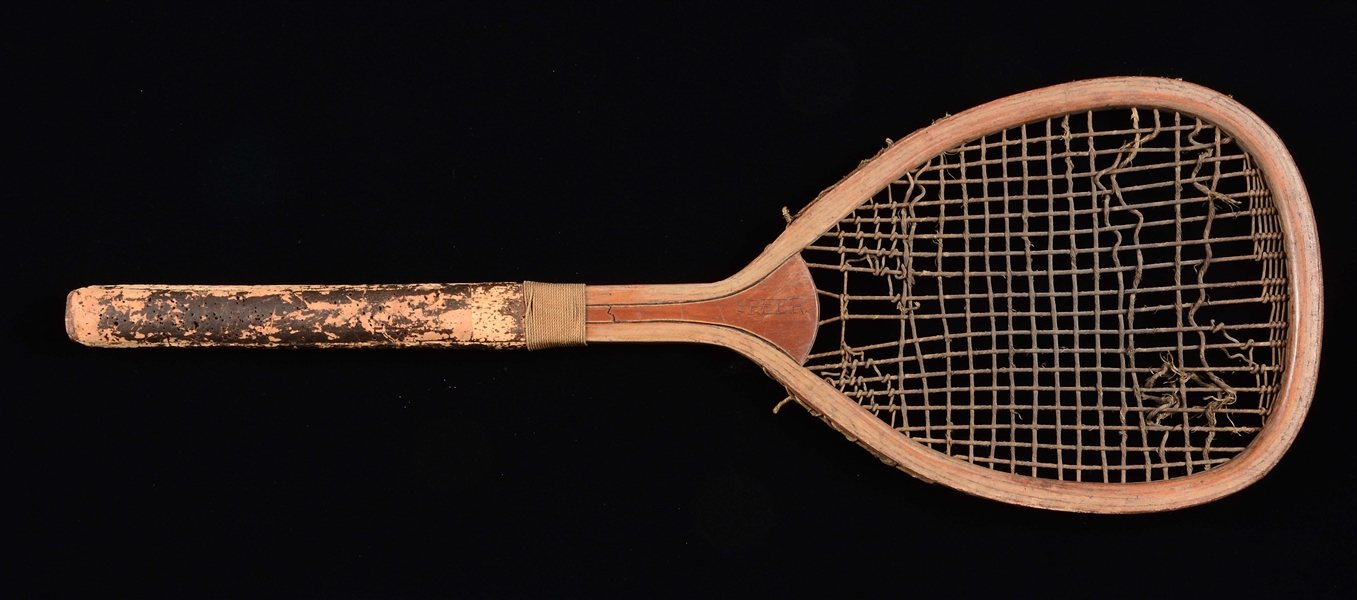 EARLY FLAT-TOP TENNIS RACKET.