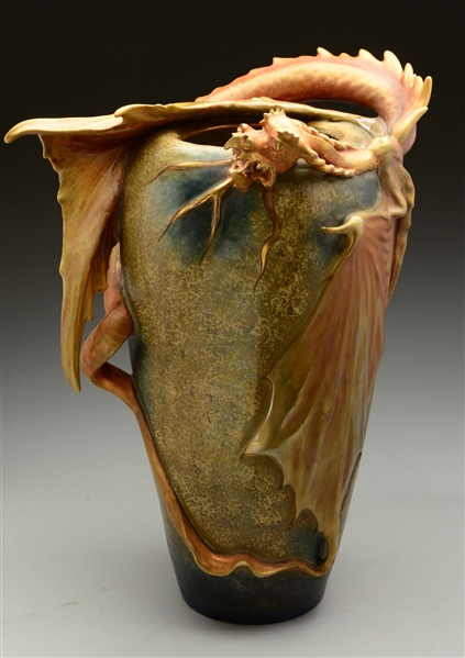 AMPHORA CERAMIC MONUMENTAL DRAGON VASE.