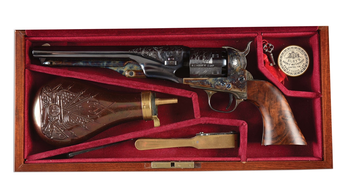 (A) CASED & ENGRAVED USFA CO. COLT MODEL 1861 NAVY PERCUSSION REVOLVER.