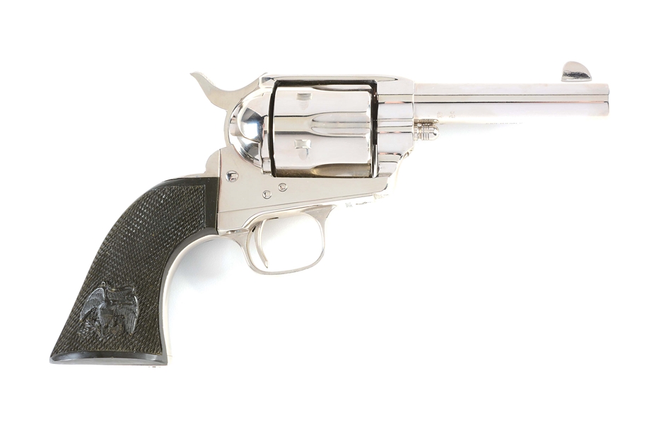 (M) U.S. PATENT FIREARMS NICKEL PLATED STOREKEEPERS SINGLE ACTION REVOLVER.
