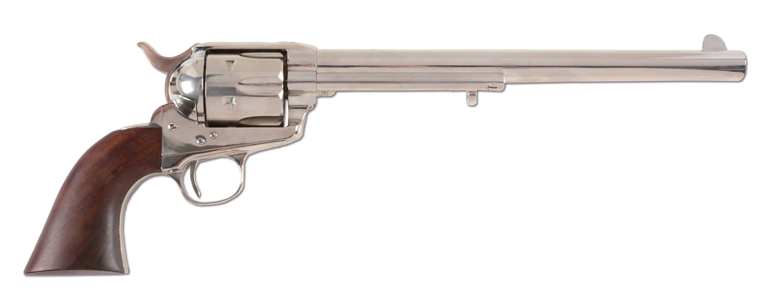 (M) NICKEL PLATED U.S. PATENT FIREARMS COLT BUNTLINE SINGLE ACTION REVOLVER.