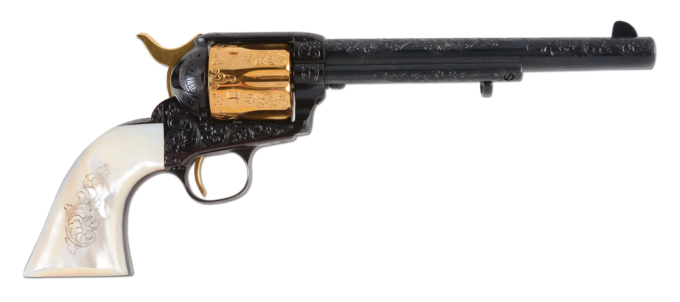 (M) U.S. PATENT FIREARMS ENGRAVED COLT SINGLE ACTION ARMY WITH PEARL GRIPS.