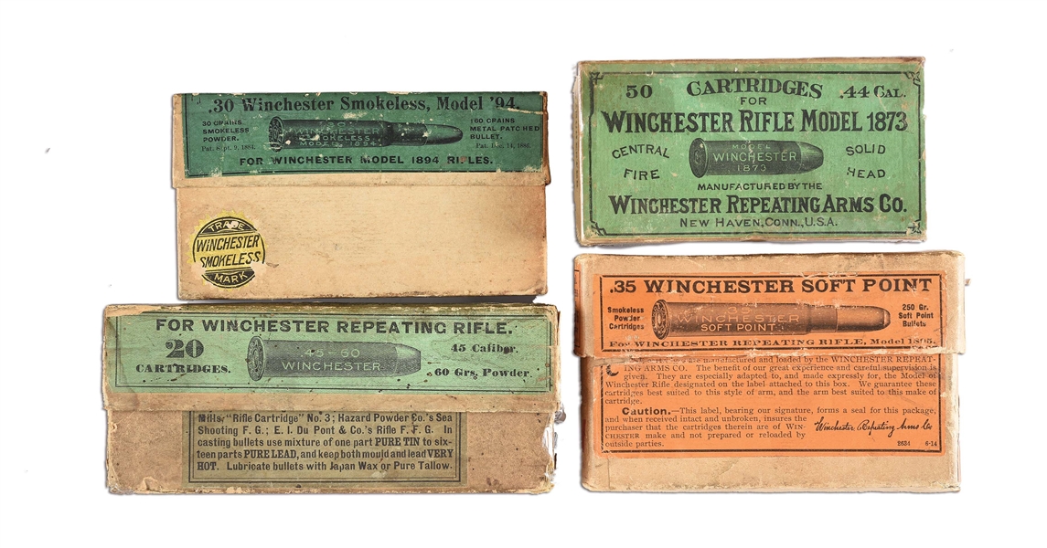 LOT OF 4: BOXES OF VINTAGE WINCHESTER AMMUNITION.
