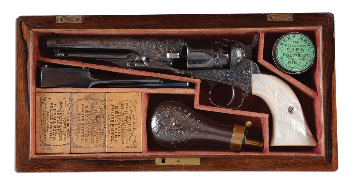 (A) CASED AND ENGRAVED COLT 1862 POLICE PERCUSSION REVOLVER (1864).