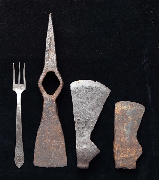 LOT OF 4: 18TH CENTURY AXES AND TOOLS.