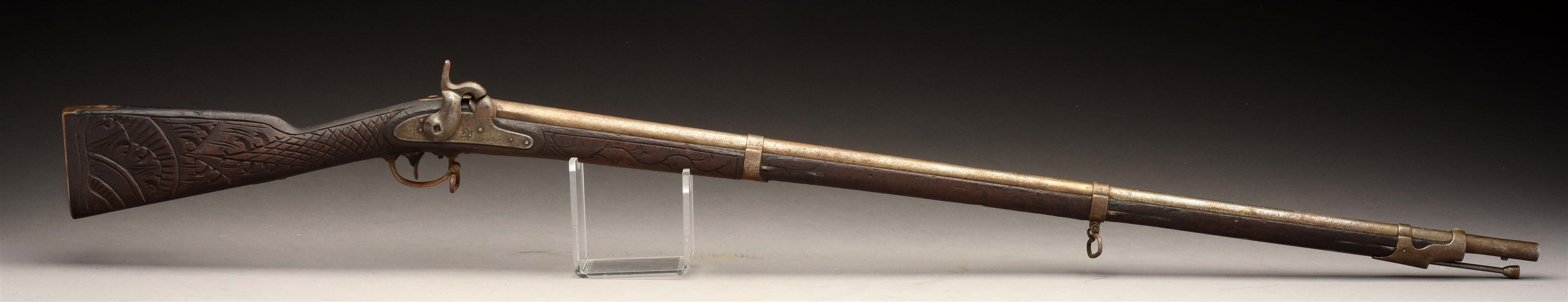 U.S. MODEL 1851 CADET MUSKET FROM FOX STUDIOS WITH CARVED STOCK.