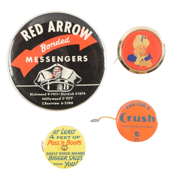 LOT OF 4: ADVERTISING MIRROR AND TAPE MEASURES. 