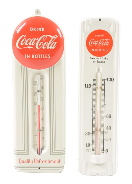 LOT OF 2: COCA-COLA TIN THERMOMETERS. 