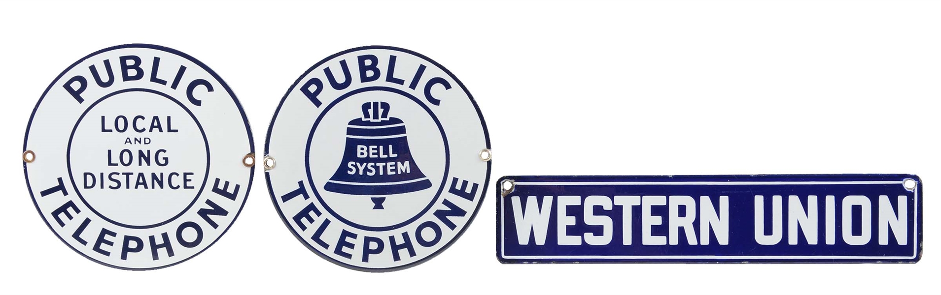 LOT OF 3: TELEPHONE & WESTERN UNION PORCELAIN SIGNS. 