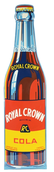 ROYAL CROWN COLA DIE-CUT ADVERTISING BOTTLE SIGN. 