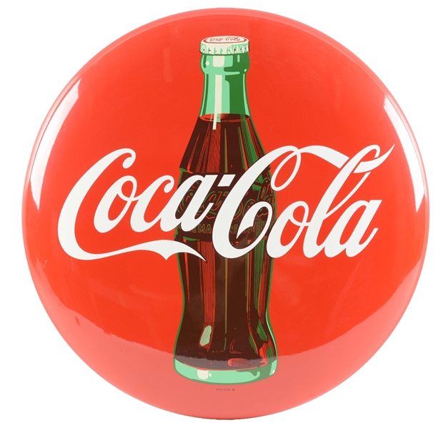 COCA-COLA PAINTED TIN BUTTON SIGN. 