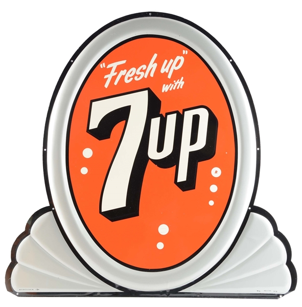 NEW OLD STOCK EMBOSSED TIN 7-UP SIGN. 