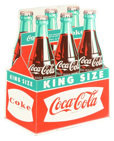 KING SIZE COCA-COLA EMBOSSED DIE CUT TIN SIGN. 