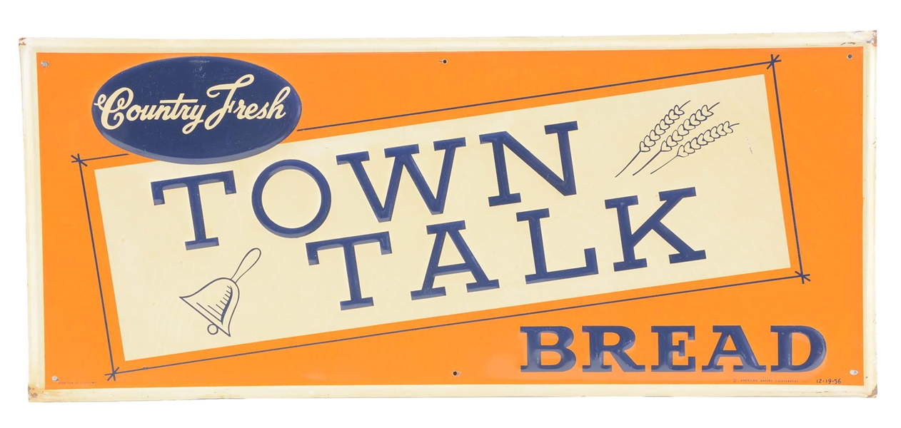 TOWN TALK BREAD EMBOSSED TIN ADVERTISING SIGN. 